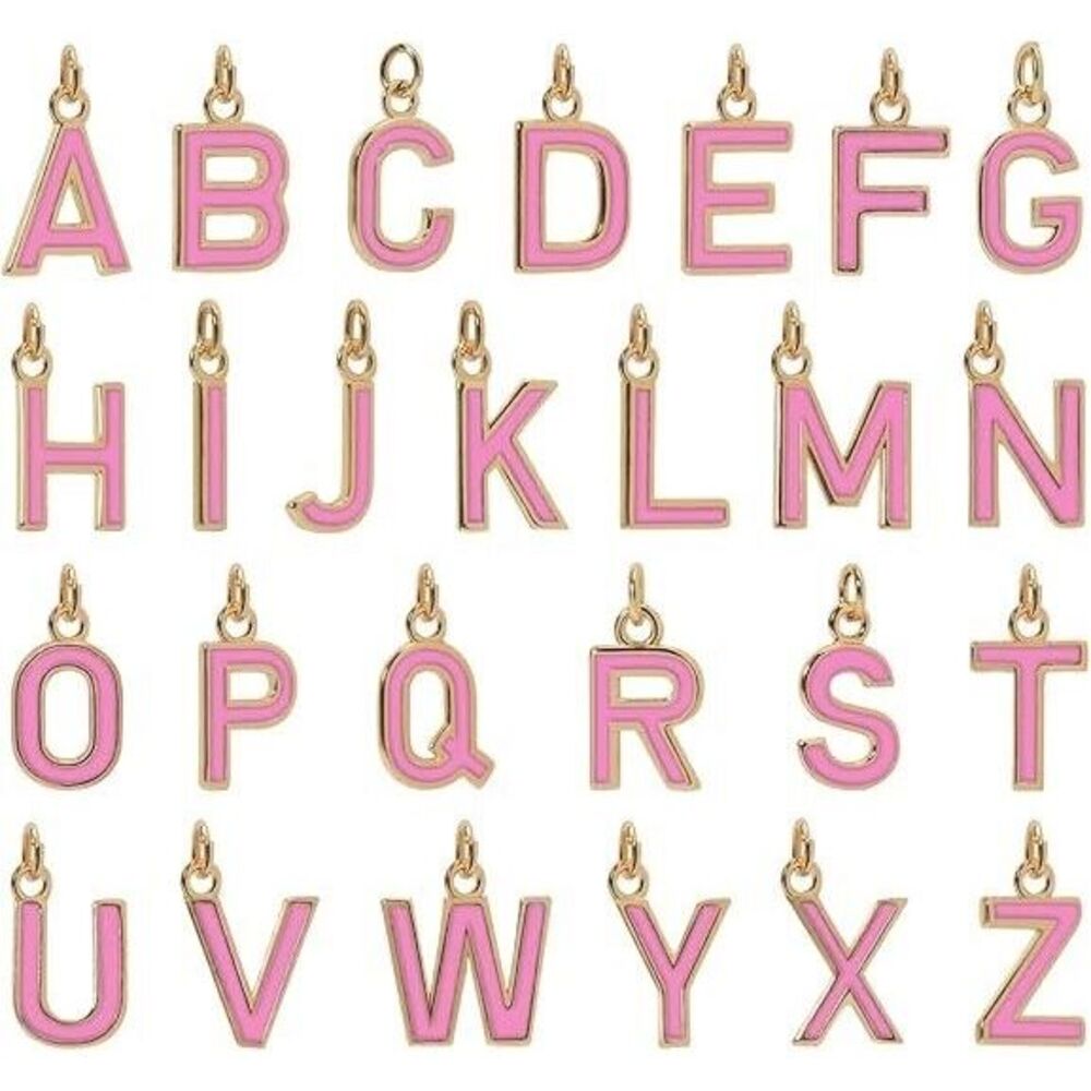 18K Gold Filled A-Z Alphabet‎ Letters Charms 24Pcs Initial Pink Charms